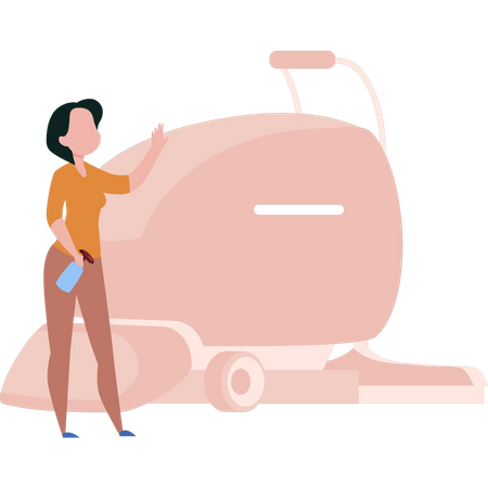 Girl cleaning vacuum cleaner  Illustration