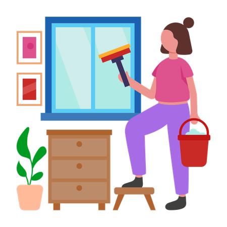 Girl cleaning window  Illustration