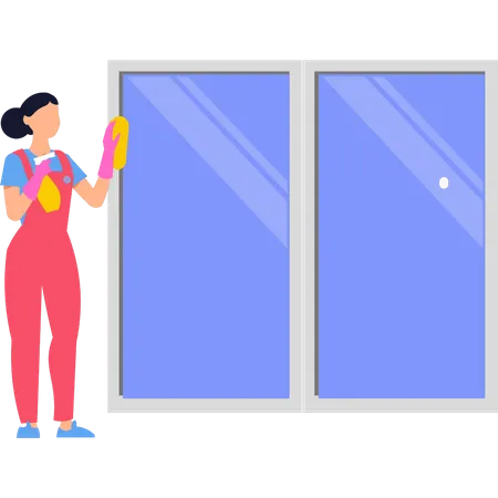 Girl cleaning window  イラスト