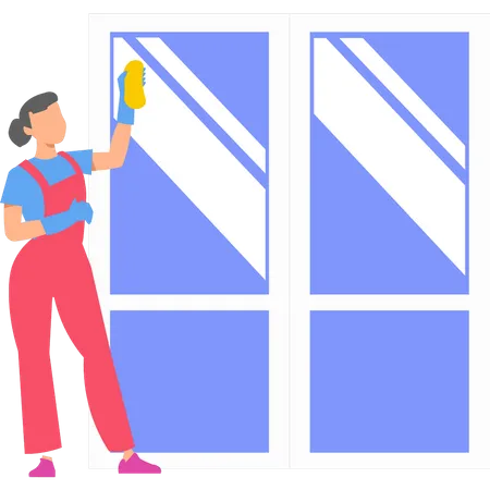 The Girl Is Cleaning The Window Illustration