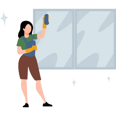 The Girl Is Cleaning The Window イラスト