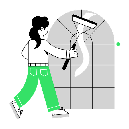 Girl Cleaning Window  Illustration