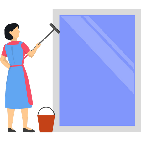 Girl cleaning window  Illustration