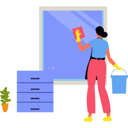 Girl cleaning window  Illustration