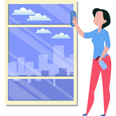 Girl cleaning window  Illustration