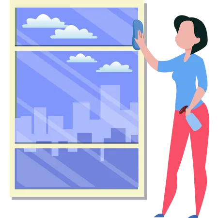 Girl cleaning window  Illustration