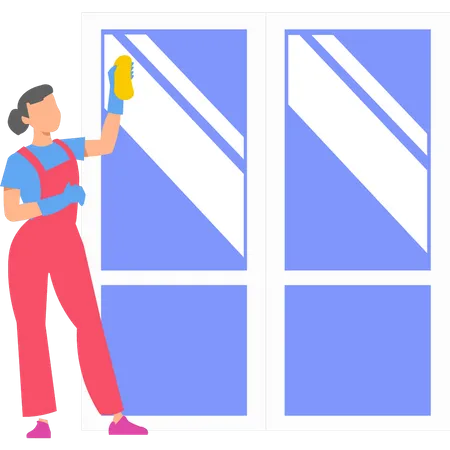 Girl cleaning window  Illustration