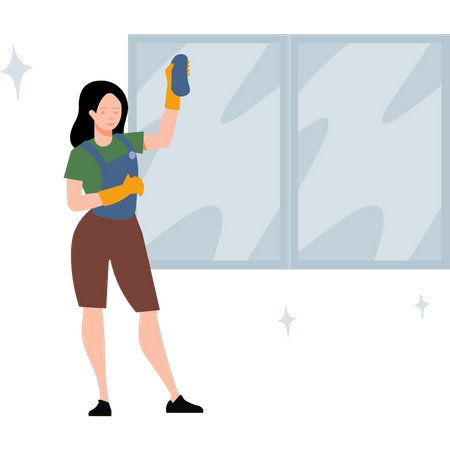 Girl cleaning window  イラスト