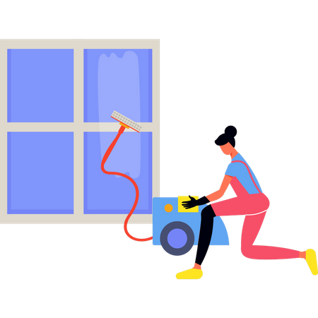 Girl cleaning window with vacuum cleaner Illustration