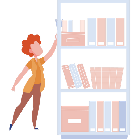 Girl  clearing book rack  イラスト