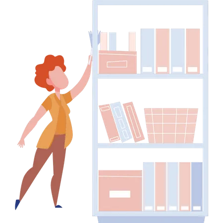Girl  clearing book rack  イラスト