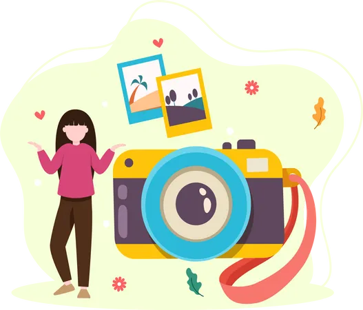 Girl clicking pictures in camera  Illustration