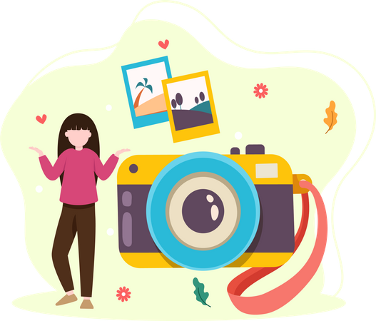 Girl clicking pictures in camera  Illustration