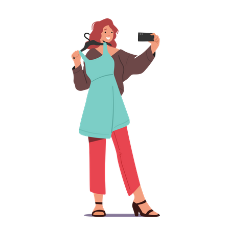 Girl Clicking Selfie After Trying Out Clothes Illustration