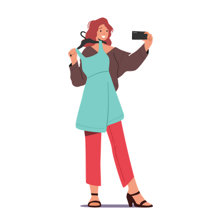 Girl Clicking Selfie After Trying Out Clothes  Illustration