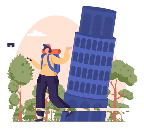 Girl clicking selfie at a tourist spot  Illustration