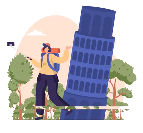 Girl clicking selfie at a tourist spot  Illustration