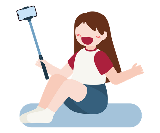 Girl Clicking selfie using selfie stick  Illustration