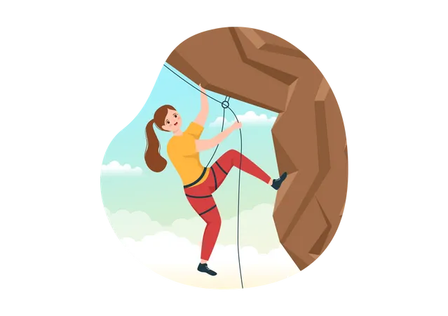 Girl climbing mountain cliff Illustration