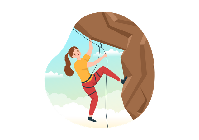 Girl climbing mountain cliff  Illustration