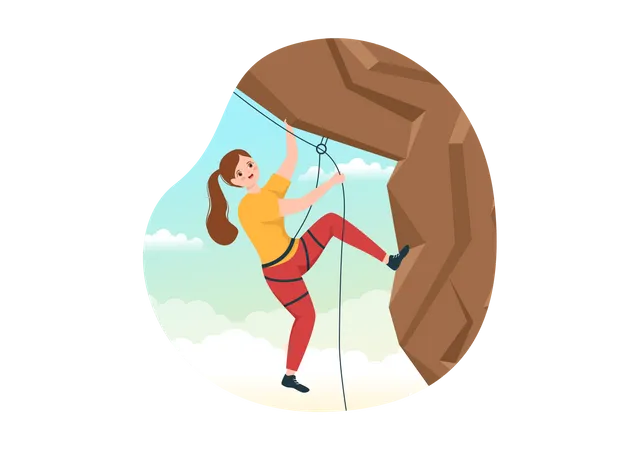 Girl climbing mountain cliff  Illustration