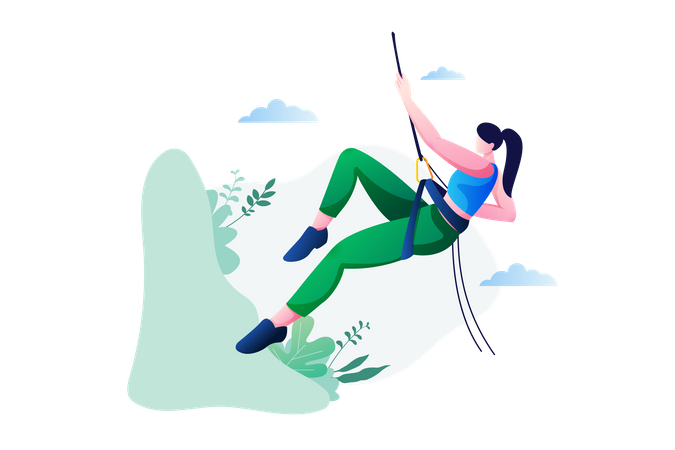 Girl climbing mountain cliff  Illustration