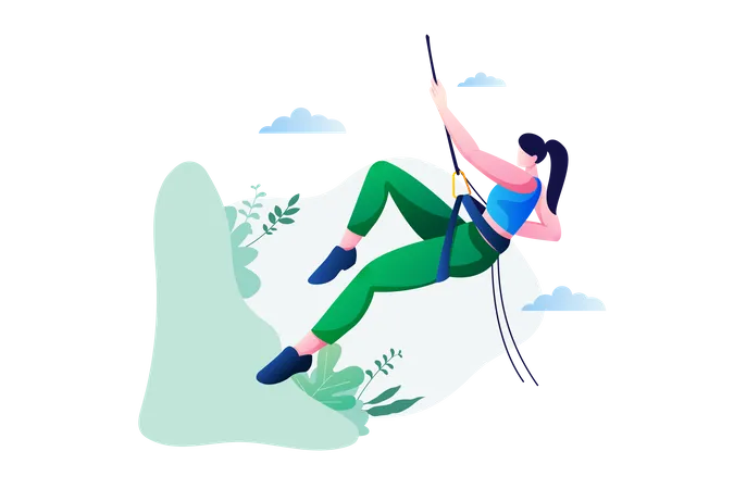 Girl climbing mountain cliff  Illustration