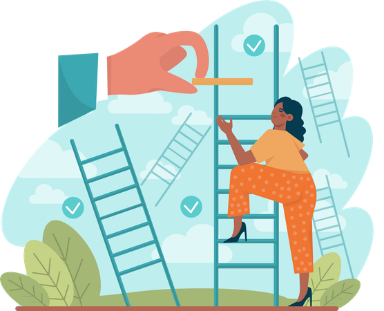 Girl climbing on ladder for career growth  イラスト