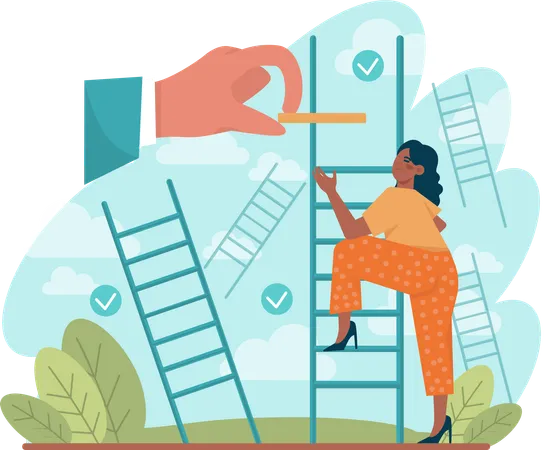 Girl climbing on ladder for career growth  イラスト