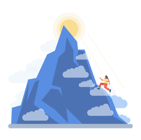 Girl climbing on montain for looking sun rise  Illustration