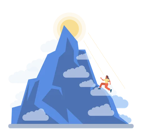 Girl climbing on montain for looking sun rise  イラスト