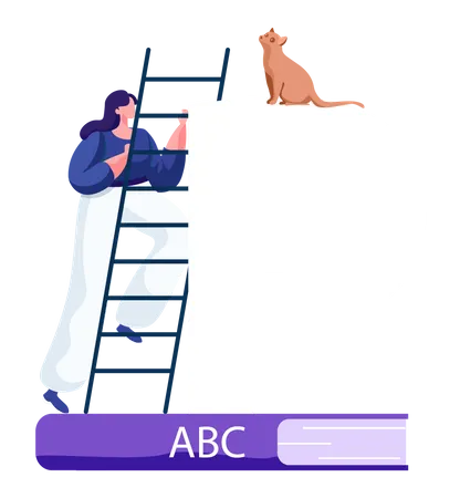 Girl climbing to letter P Illustration