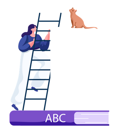 Girl climbing to letter P  Illustration