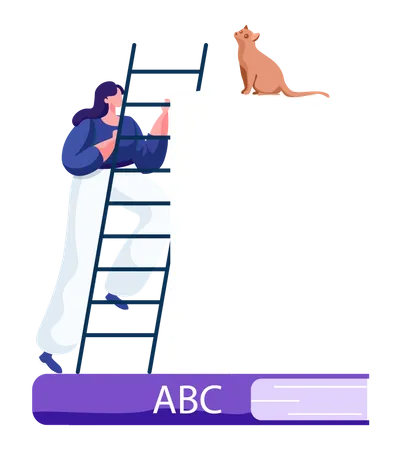 Girl climbing to letter P  Illustration