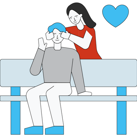 Girl closed the boy eyes with her hands Illustration