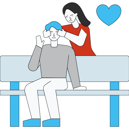 Girl closed the boy eyes with her hands  Illustration