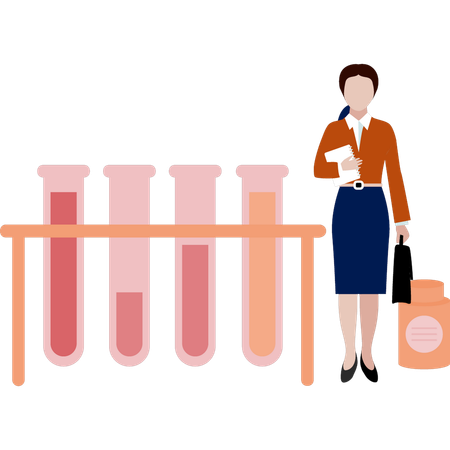 Girl collecting different blood samples in tubes  Illustration