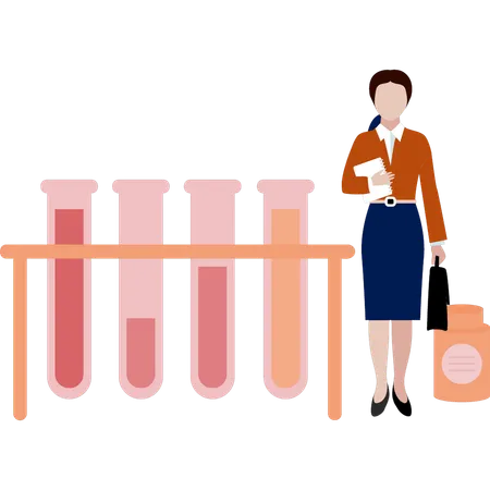 Girl collecting different blood samples in tubes  Illustration