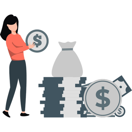 Girl collecting dollars  Illustration