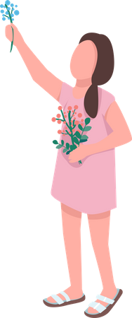 Girl Collecting Flowers Illustration