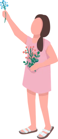 Girl Collecting Flowers Illustration