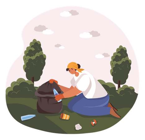 Girl Collecting Garbage  Illustration