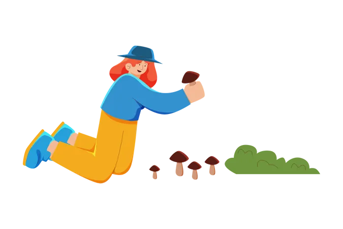 Girl collecting mushrooms  Illustration