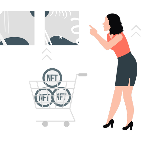 Girl collecting NFT coins  Illustration