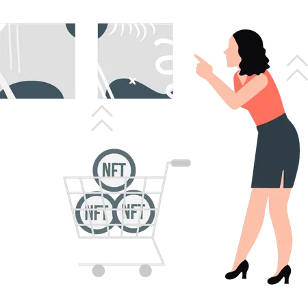 Girl collecting NFT coins  Illustration