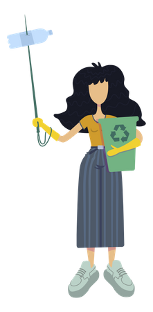 Girl collecting plastic garbage Illustration