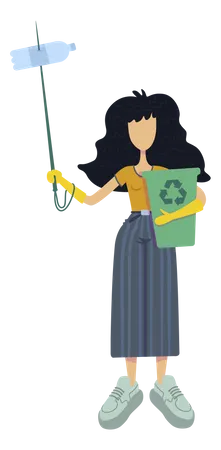 Girl collecting plastic garbage  Illustration