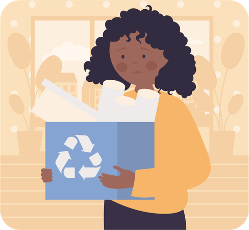 Girl collecting waste for recycling  Illustration