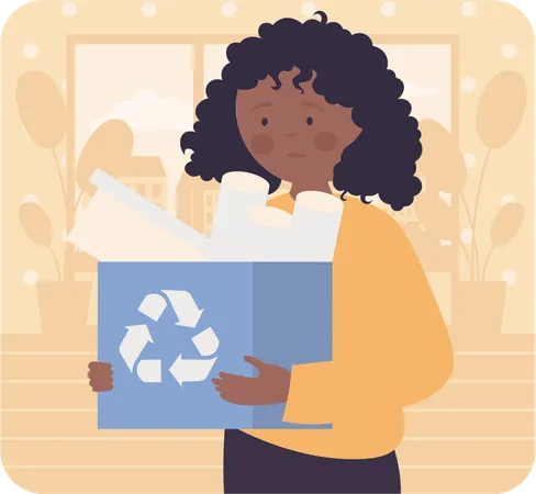 Girl collecting waste for recycling  Illustration