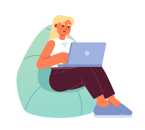 Girl comfortably working from home  Illustration